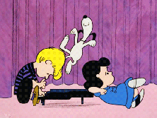 Snoopy dancing crazily.